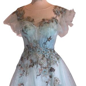 Pol Atteu Ball Gown Size 6 Light Blue Embroidered Floral Formal Dress Prom